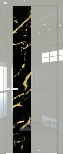 Дверь со стеклом ProfilDoors 19LW Нефи черный узор золото с молдингом Серебро (Галька люкс)
