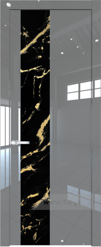 Дверь со стеклом ProfilDoors 19LW Нефи черный узор золото с молдингом Серебро (Грей люкс)