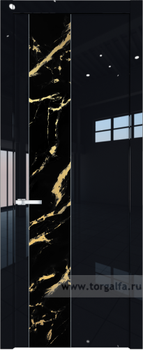 Дверь со стеклом ProfilDoors 19LW Нефи черный узор золото с молдингом Серебро (Черный люкс)