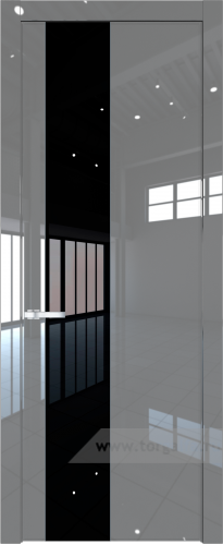 Дверь со стеклом ProfilDoors 19LW Lacobel Черный лак с молдингом Серебро (Грей люкс)