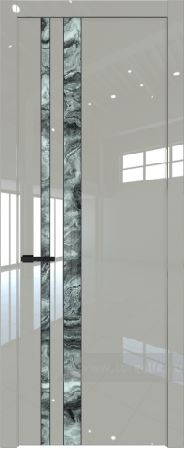 Дверь со стеклом ProfilDoors 20LW Атриум серебро с молдингом Черный матовый (Галька люкс)