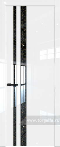 Дверь со стеклом ProfilDoors 20LW Лоран узор золото с молдингом Черный матовый (Белый люкс)