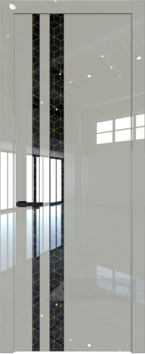 Дверь со стеклом ProfilDoors 20LW Лоран узор золото с молдингом Черный матовый (Галька люкс)