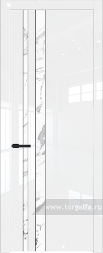 Дверь со стеклом ProfilDoors 20LW Нефи белый узор серебро с молдингом Черный матовый (Белый люкс)