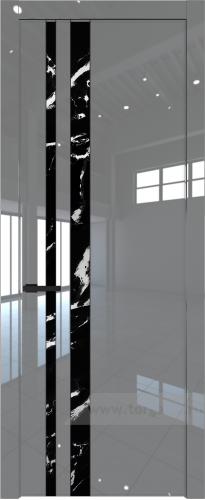 Дверь со стеклом ProfilDoors 20LW Нефи черный узор серебро с молдингом Черный матовый (Грей люкс)
