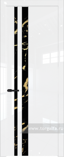 Дверь со стеклом ProfilDoors 20LW Нефи черный узор золото с молдингом Черный матовый (Белый люкс)