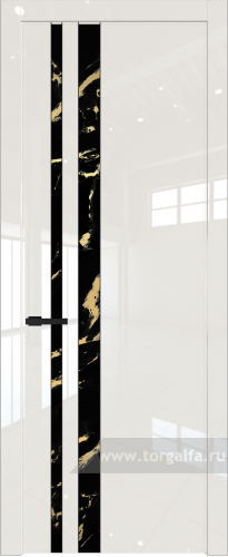 Дверь со стеклом ProfilDoors 20LW Нефи черный узор золото с молдингом Черный матовый (Магнолия люкс)