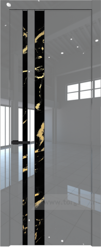 Дверь со стеклом ProfilDoors 20LW Нефи черный узор золото с молдингом Черный матовый (Грей люкс)