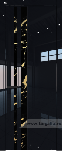 Дверь со стеклом ProfilDoors 20LW Нефи черный узор золото с молдингом Черный матовый (Черный люкс)