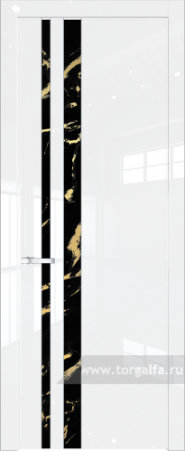 Дверь со стеклом ProfilDoors 20LW Нефи черный узор золото с молдингом Серебро (Белый люкс)