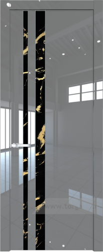 Дверь со стеклом ProfilDoors 20LW Нефи черный узор золото с молдингом Серебро (Грей люкс)