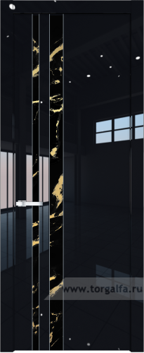 Дверь со стеклом ProfilDoors 20LW Нефи черный узор золото с молдингом Серебро (Черный люкс)