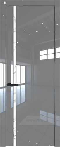 Дверь со стеклом ProfilDoors 21LW Нефи белый узор серебро с молдингом Черный матовый (Грей люкс)