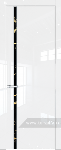 Дверь со стеклом ProfilDoors 21LW Нефи черный узор золото с молдингом Серебро (Белый люкс)