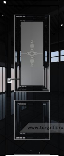 Дверь со стеклом ProfilDoors 28L Узор графит с молдингом Серебро Люкс (Черный люкс)