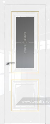 Дверь со стеклом ProfilDoors 28L Узор графит с молдингом Золото Люкс (Белый люкс)
