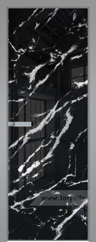 Дверь со стеклом ProfilDoors алюминиевая 1AGN с профилем Серебро (Нефи черный узор серебро)