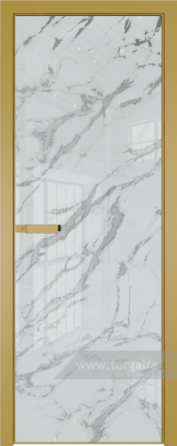 Дверь со стеклом ProfilDoors алюминиевая 1AGN с профилем Золото (Нефи белый узор серебро)