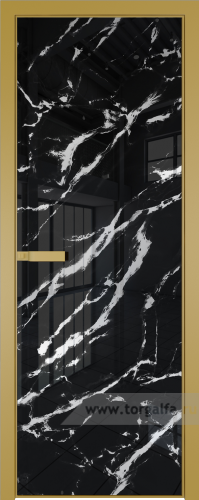 Дверь со стеклом ProfilDoors алюминиевая 1AGN с профилем Золото (Нефи черный узор серебро)