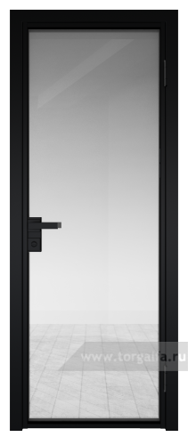 Дверь со стеклом ProfilDoors алюминиевая 1AG с профилем Черный матовый RAL9005 (Прозрачное)