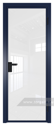 Дверь со стеклом ProfilDoors алюминиевая 1AG с профилем Cиний матовый RAL5003 (Белый триплекс)