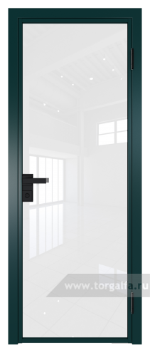 Дверь со стеклом ProfilDoors алюминиевая 1AG с профилем Зеленый матовый RAL6004 (Белый триплекс)