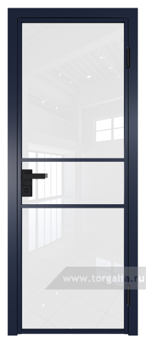 Дверь со стеклом ProfilDoors алюминиевая 2AG с профилем Cиний матовый RAL5003 (Белый триплекс)