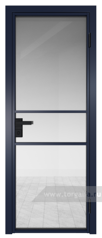 Дверь со стеклом ProfilDoors алюминиевая 2AG с профилем Cиний матовый RAL5003 (Прозрачное)