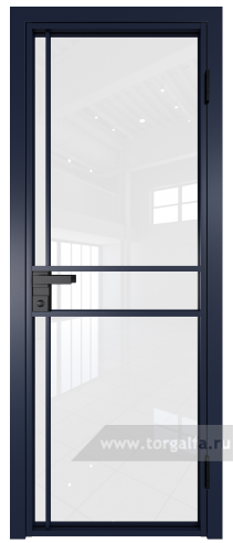 Дверь со стеклом ProfilDoors алюминиевая 9AG с профилем Cиний матовый RAL5003 (Белый триплекс)