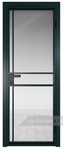 Дверь со стеклом ProfilDoors алюминиевая 9AG с профилем Зеленый матовый RAL6004 (Прозрачное)