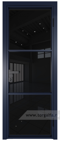 Дверь со стеклом ProfilDoors алюминиевая 13AG с профилем Cиний матовый RAL5003 (Черный триплекс)