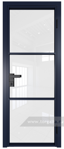 Дверь со стеклом ProfilDoors алюминиевая 13AG с профилем Cиний матовый RAL5003 (Белый триплекс)
