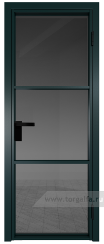 Дверь со стеклом ProfilDoors алюминиевая 13AG с профилем Зеленый матовый RAL6004 (Тонированное)