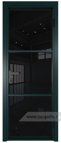 Дверь со стеклом ProfilDoors алюминиевая 13AG с профилем Зеленый матовый RAL6004 (Черный триплекс)