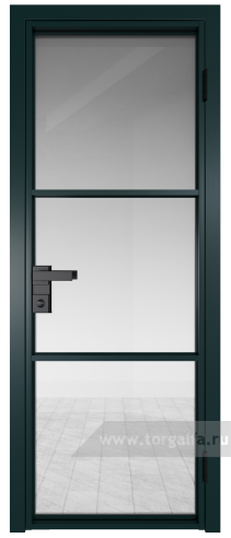 Дверь со стеклом ProfilDoors алюминиевая 13AG с профилем Зеленый матовый RAL6004 (Прозрачное)