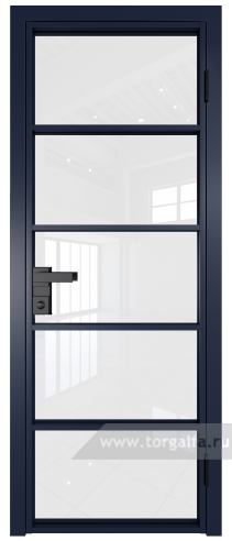 Дверь со стеклом ProfilDoors алюминиевая 14AG с профилем Cиний матовый RAL5003 (Белый триплекс)