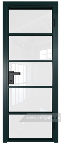 Дверь со стеклом ProfilDoors алюминиевая 14AG с профилем Зеленый матовый RAL6004 (Белый триплекс)