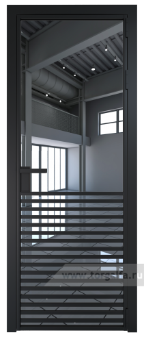 Дверь со стеклом ProfilDoors алюминиевая 16AG с профилем Черный матовый RAL9005 (Зеркало)