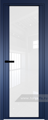 Дверь со стеклом ProfilDoors алюминиевая AGP 2 с профилем Cиний матовый RAL5003 (Белый триплекс)