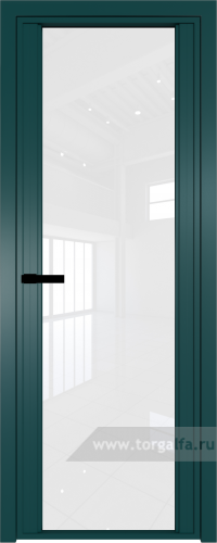 Дверь со стеклом ProfilDoors алюминиевая AGP 2 с профилем Зеленый матовый RAL6004 (Белый триплекс)