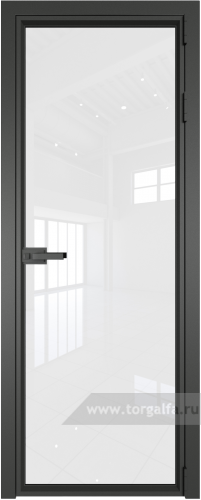 Дверь со стеклом ProfilDoors алюминиевая 1AV с профилем Серая ночь (Белый триплекс)