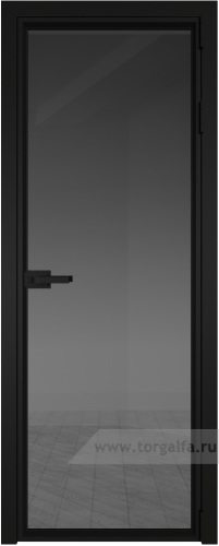 Дверь со стеклом ProfilDoors алюминиевая 1AV с профилем Черный матовый RAL9005 (Тонированное)