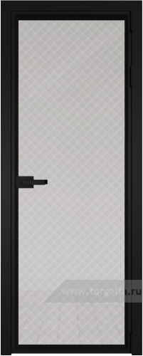 Дверь со стеклом ProfilDoors алюминиевая 1AV с профилем Черный матовый RAL9005 (Ромб белый)