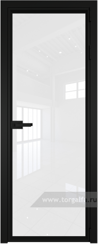 Дверь со стеклом ProfilDoors алюминиевая 1AV с профилем Черный матовый RAL9005 (Белый триплекс)