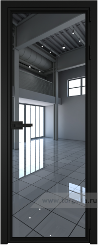 Дверь со стеклом ProfilDoors алюминиевая 1AV с профилем Черный матовый RAL9005 (Зеркало)