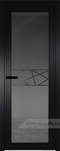 Дверь со стеклом ProfilDoors алюминиевая AGP 1 с профилем Черный матовый RAL9005 с рисунком 1 (Тонированное)