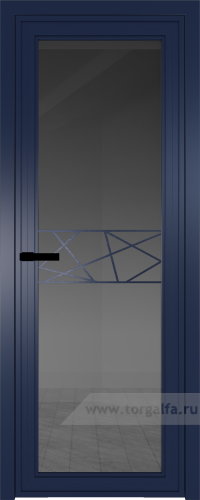 Дверь со стеклом ProfilDoors алюминиевая AGP 1 с профилем Cиний матовый RAL5003 с рисунком 1 (Тонированное)
