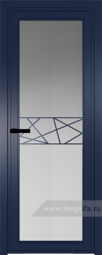 Дверь со стеклом ProfilDoors алюминиевая AGP 1 с профилем Cиний матовый RAL5003 с рисунком 1 (Матовое)