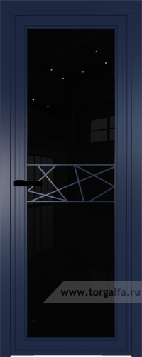 Дверь со стеклом ProfilDoors алюминиевая AGP 1 с профилем Cиний матовый RAL5003 с рисунком 1 (Черный триплекс)