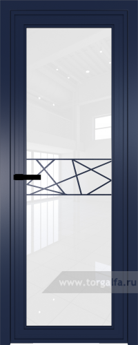 Дверь со стеклом ProfilDoors алюминиевая AGP 1 с профилем Cиний матовый RAL5003 с рисунком 1 (Белый триплекс)
